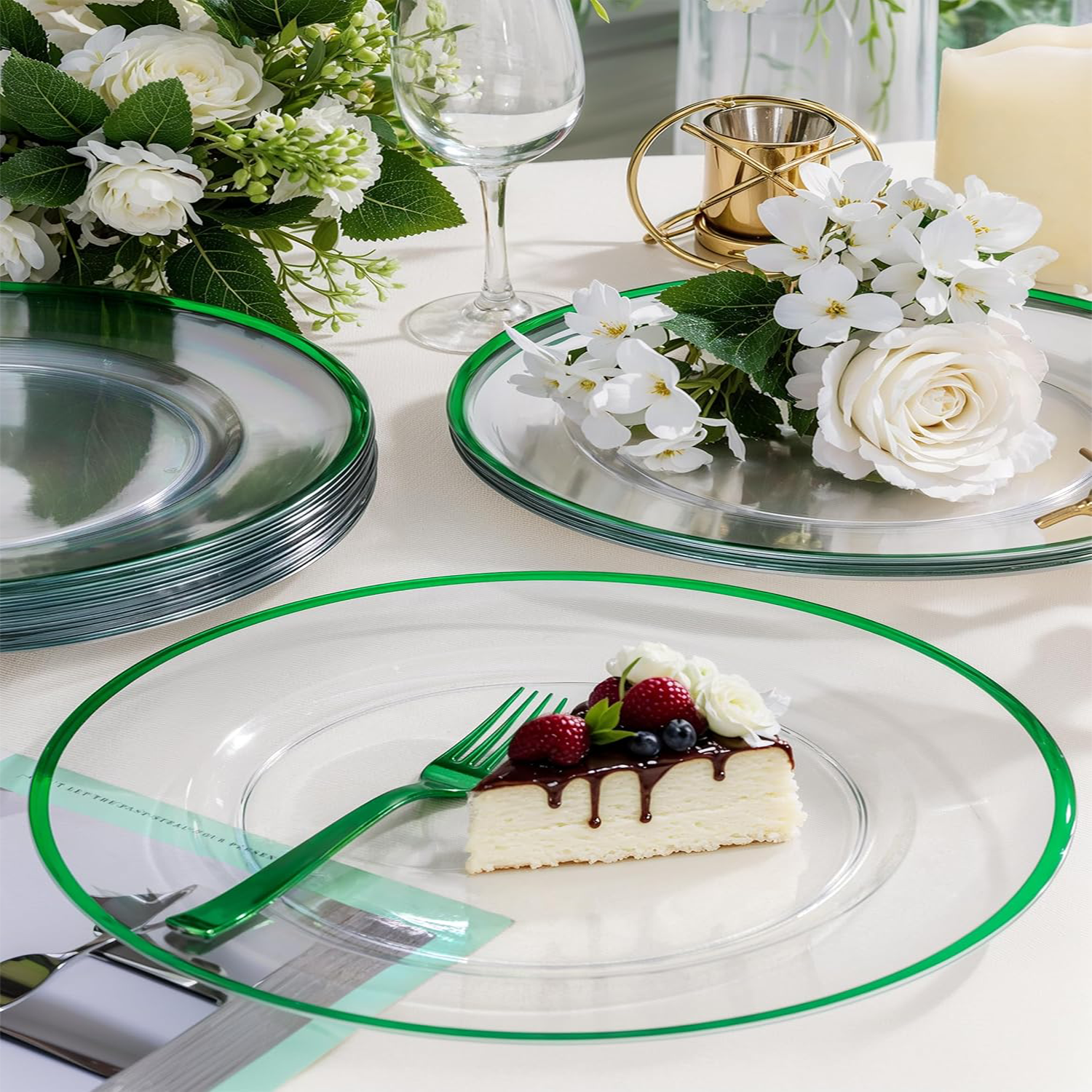 Clear And Green 12Inch Plastic Charger Plates — view 5