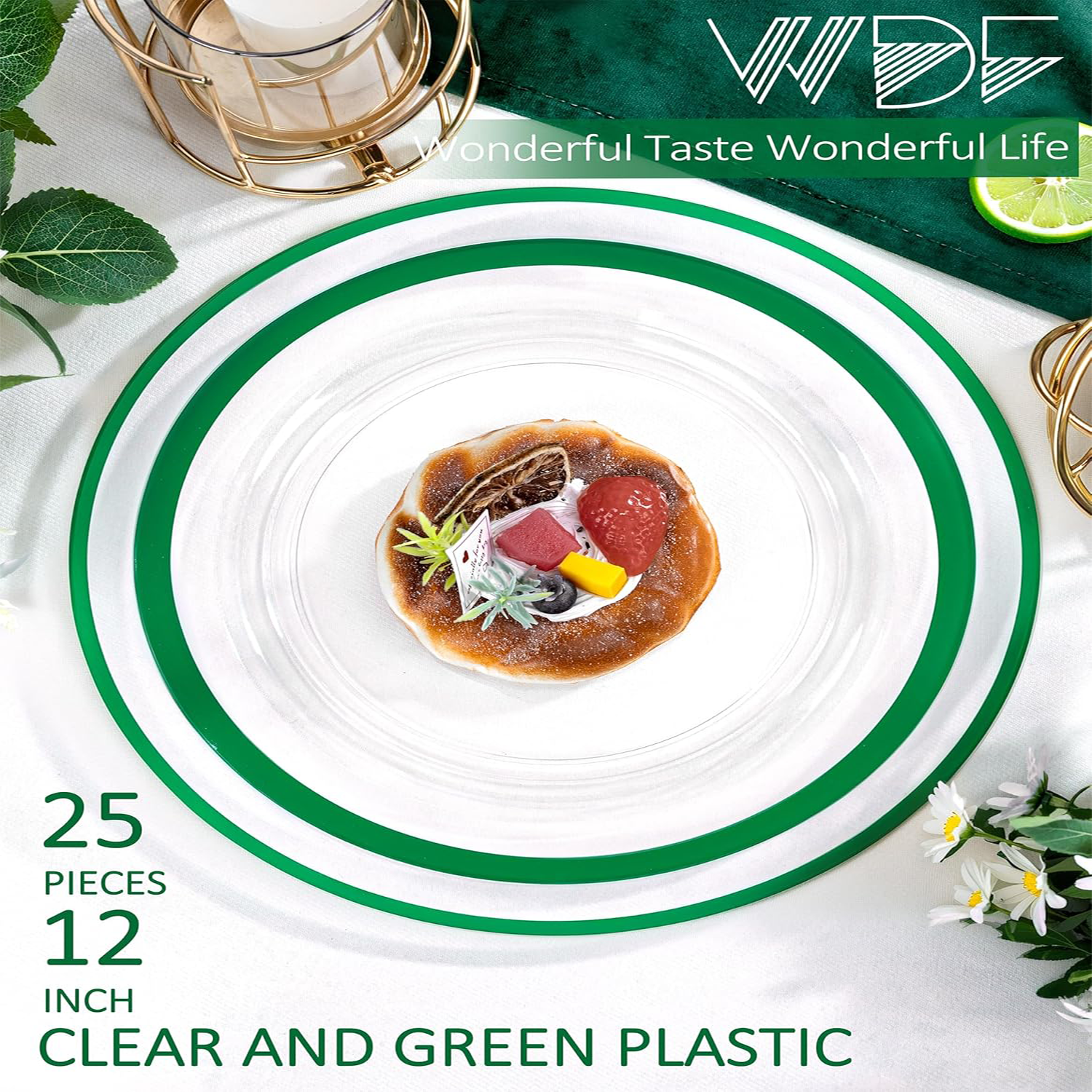 Clear And Green 12Inch Plastic Charger Plates — view 7