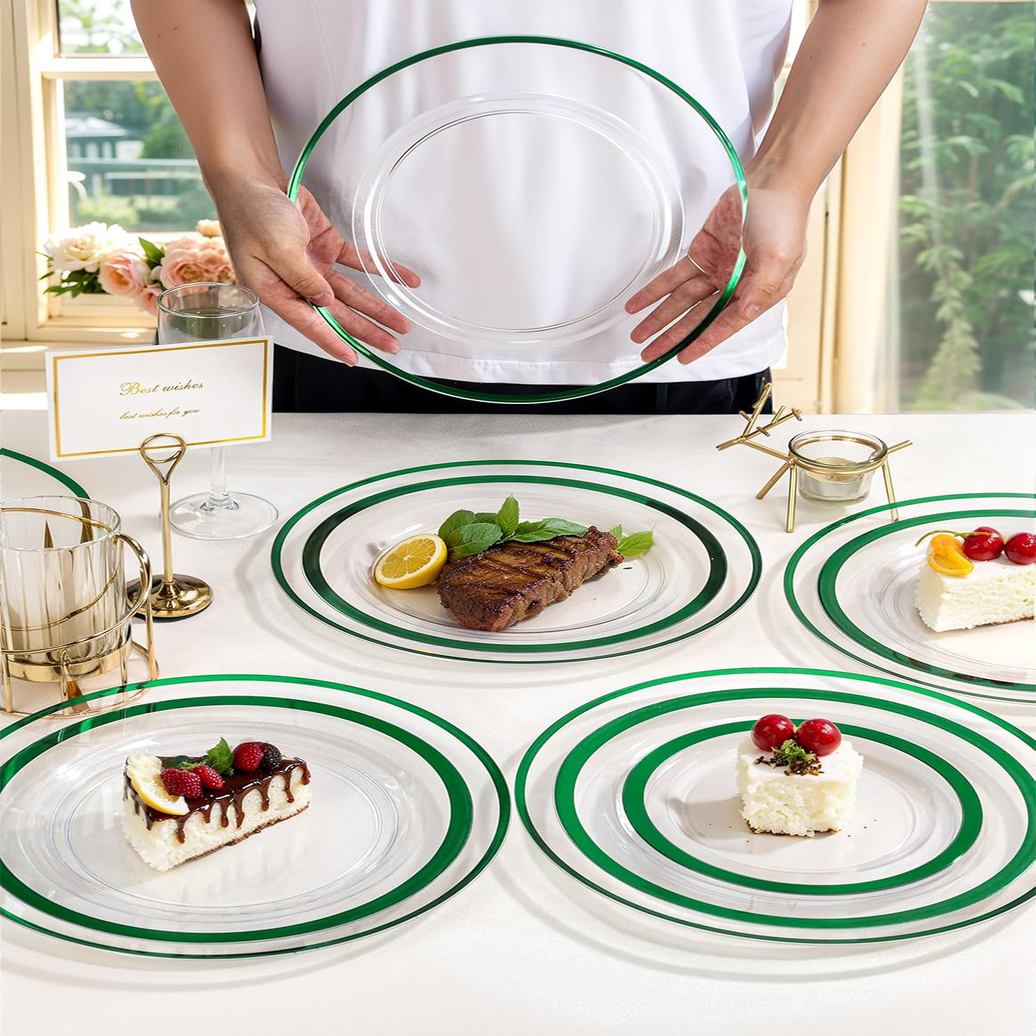 Clear And Green 12Inch Plastic Charger Plates — view 8