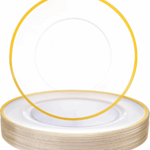 Clear And Gold 12Inch Plastic Charger Plates — view 1