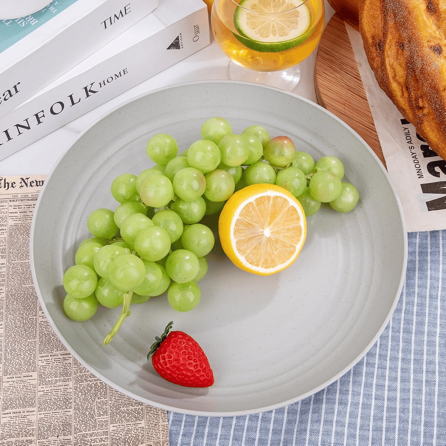 Grey Wheat Straw Plates,Deep Dinner Plastic Plates,Reusable Plates,10 inch Unbreakable Plates Set,Lightweight Microwave Dishwasher Safe,Plastic Plates for Picninc,Camping, RC366-1 — view 9