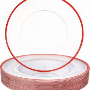 Clear And Red 12Inch Plastic Charger Plates — view 1