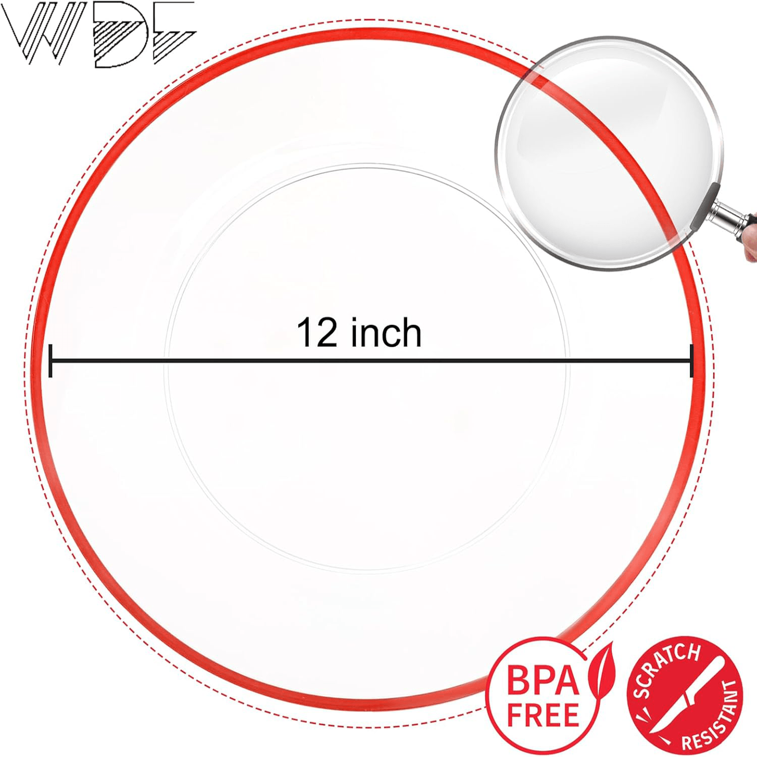 Clear And Red 12Inch Plastic Charger Plates — view 2
