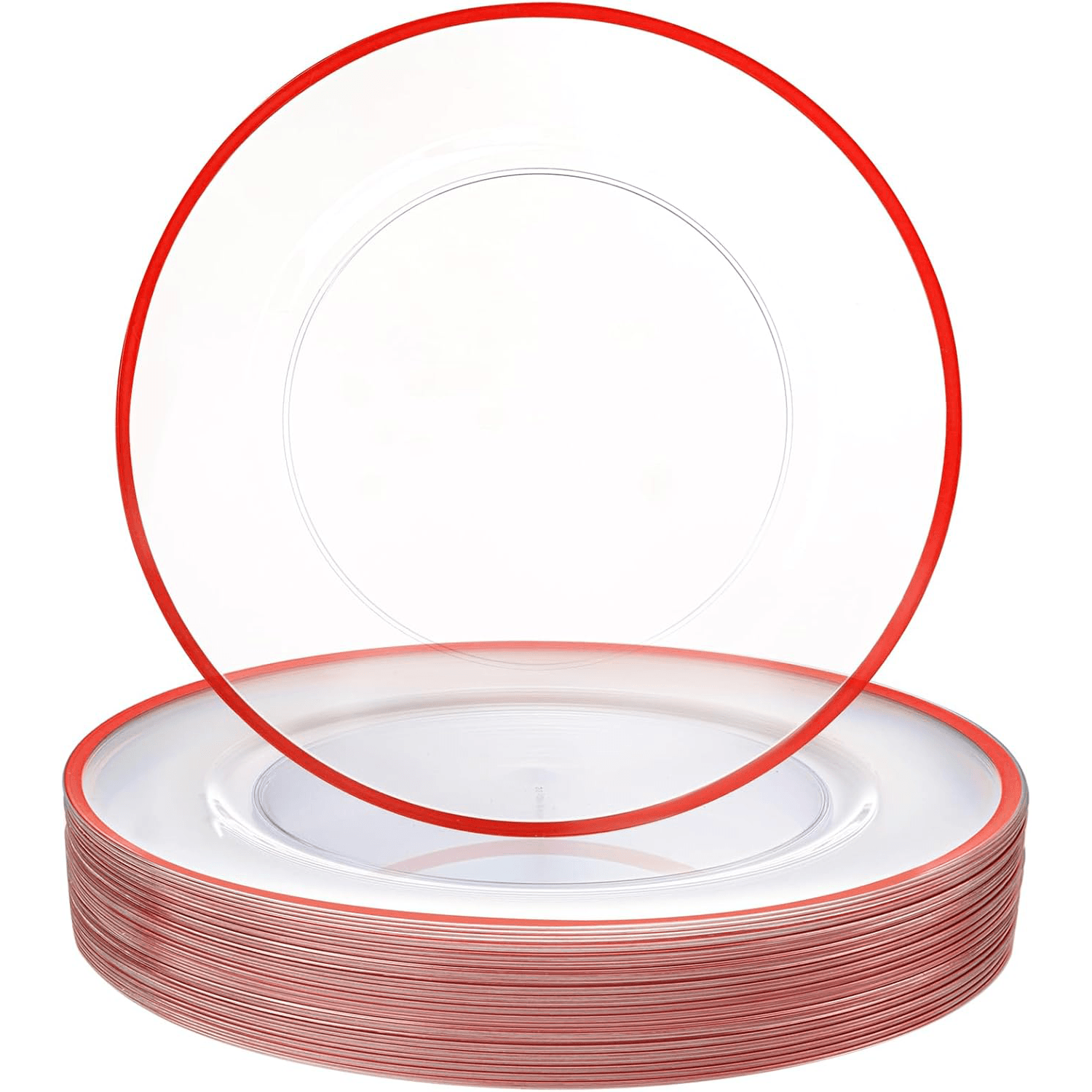 Clear And Red 12Inch Plastic Charger Plates — view 3