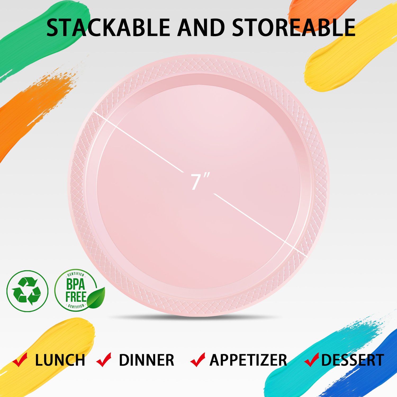 Pink 10inch Disposable Dinner Plates for Party (150 Pieces) — view 2