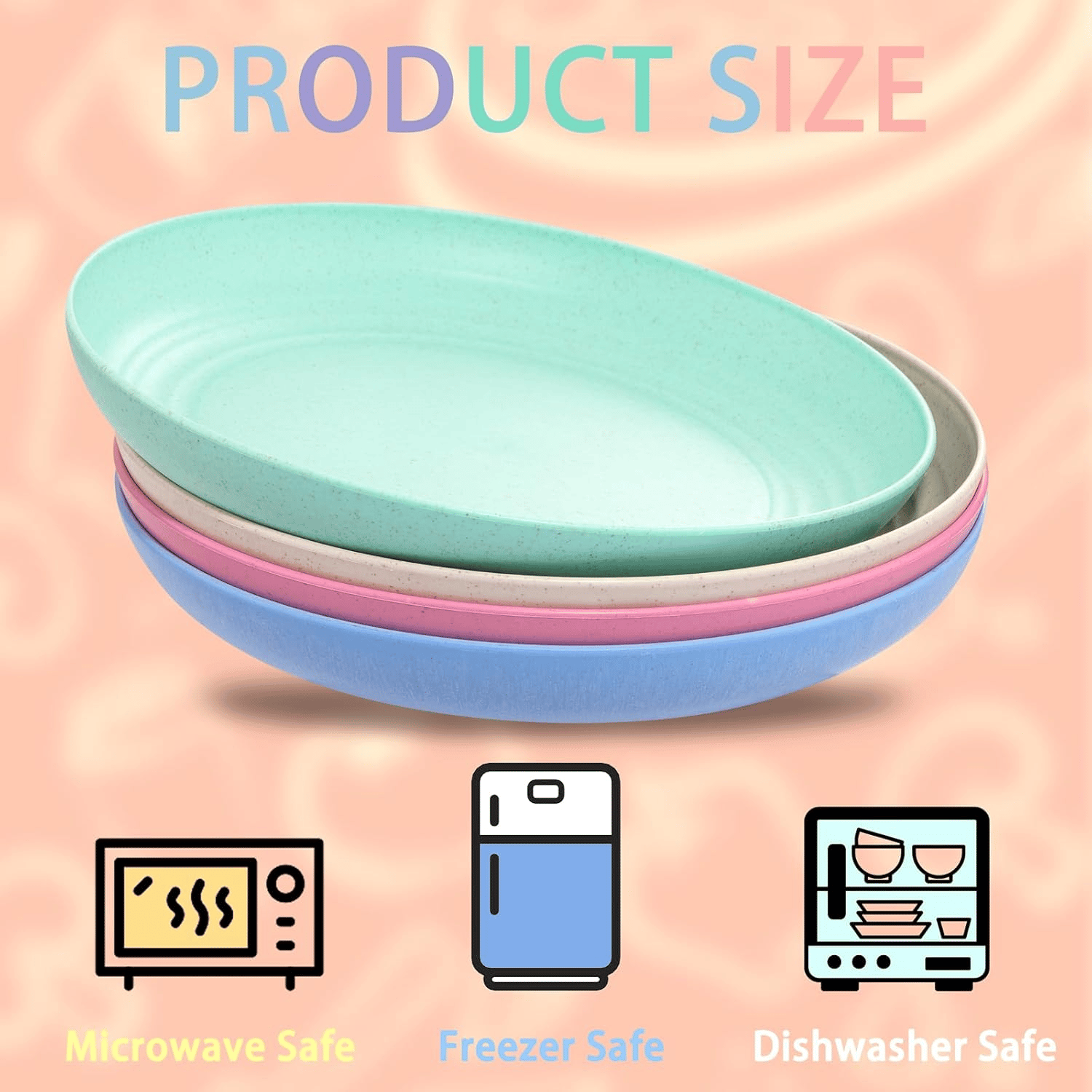 Four Color Wheat Straw Plates,Deep Dinner Plastic Plates,Reusable Plates,10 inch Unbreakable Plates Set,Lightweight Microwave Dishwasher Safe,Plastic Plates for Picninc,Camping, RC366-1 — view 9