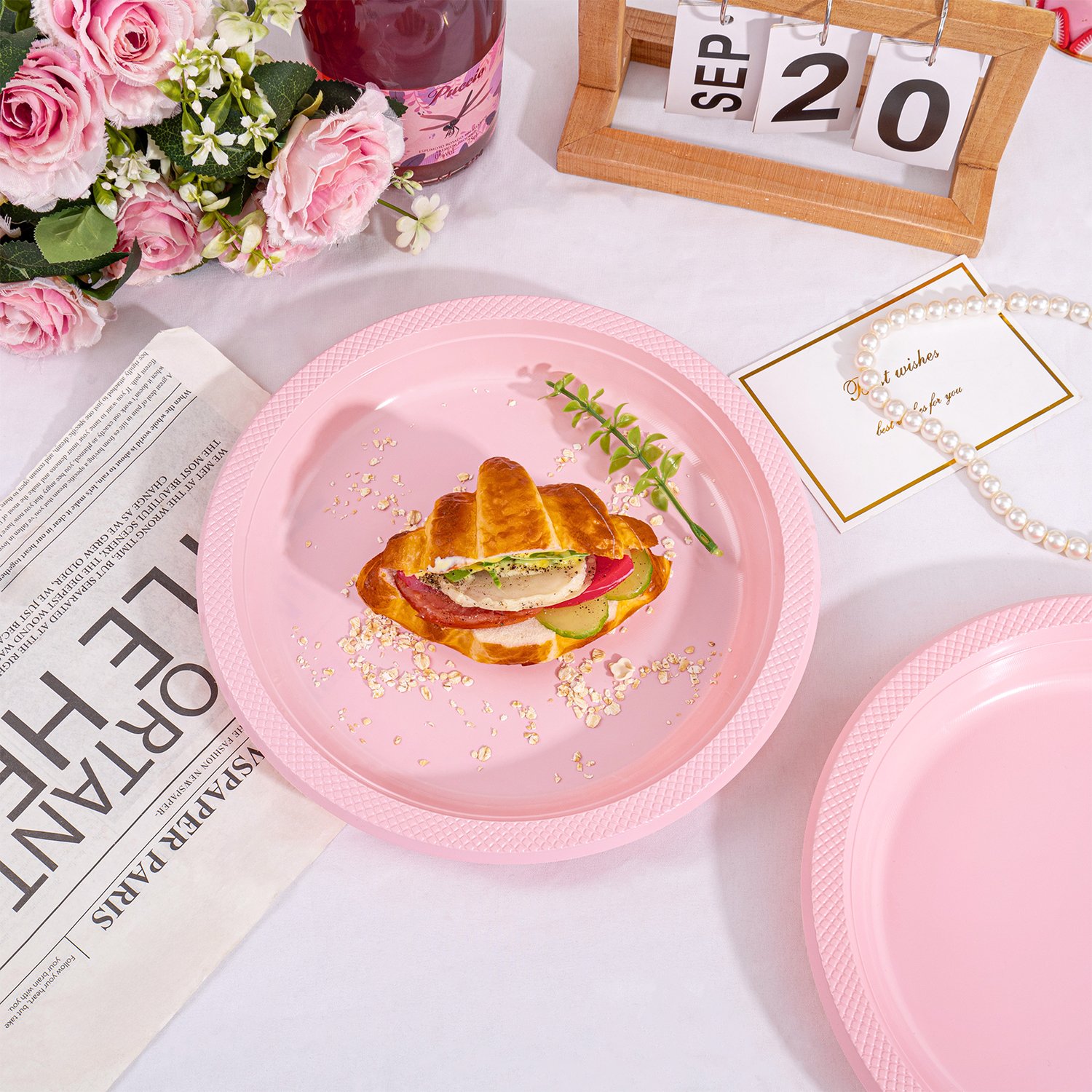 Pink 10inch Disposable Dinner Plates for Party (150 Pieces) — view 3