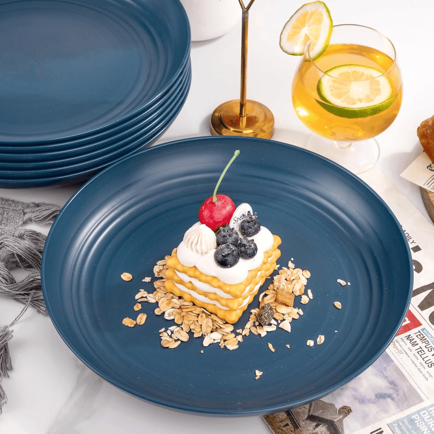 Dark Blue Wheat Straw Plates,Deep Dinner Plastic Plates,Reusable Plates,10 inch Unbreakable Plates Set,Lightweight Microwave Dishwasher Safe,Plastic Plates for Picninc,Camping, RC366-1 — view 8