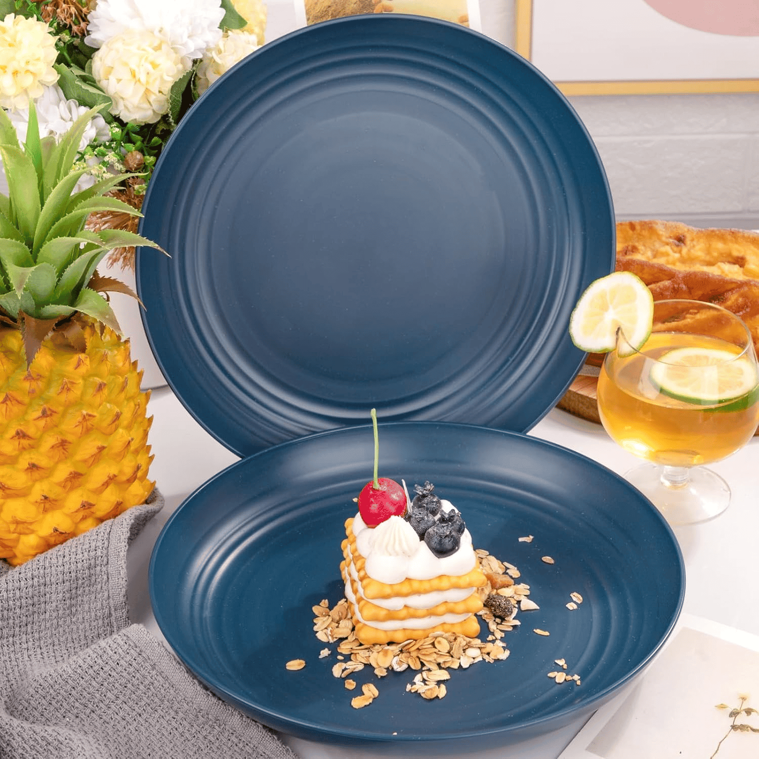 Dark Blue Wheat Straw Plates,Deep Dinner Plastic Plates,Reusable Plates,10 inch Unbreakable Plates Set,Lightweight Microwave Dishwasher Safe,Plastic Plates for Picninc,Camping, RC366-1 — view 9