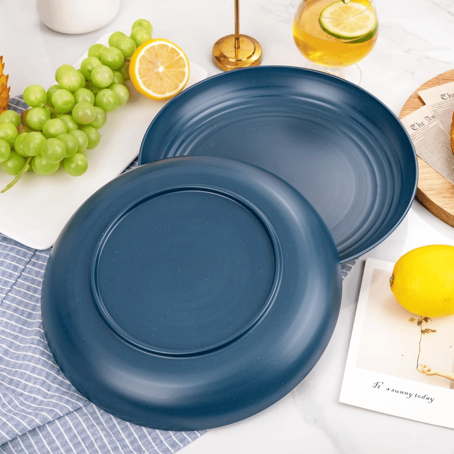 Dark Blue Wheat Straw Plates,Deep Dinner Plastic Plates,Reusable Plates,10 inch Unbreakable Plates Set,Lightweight Microwave Dishwasher Safe,Plastic Plates for Picninc,Camping, RC366-1 — view 10