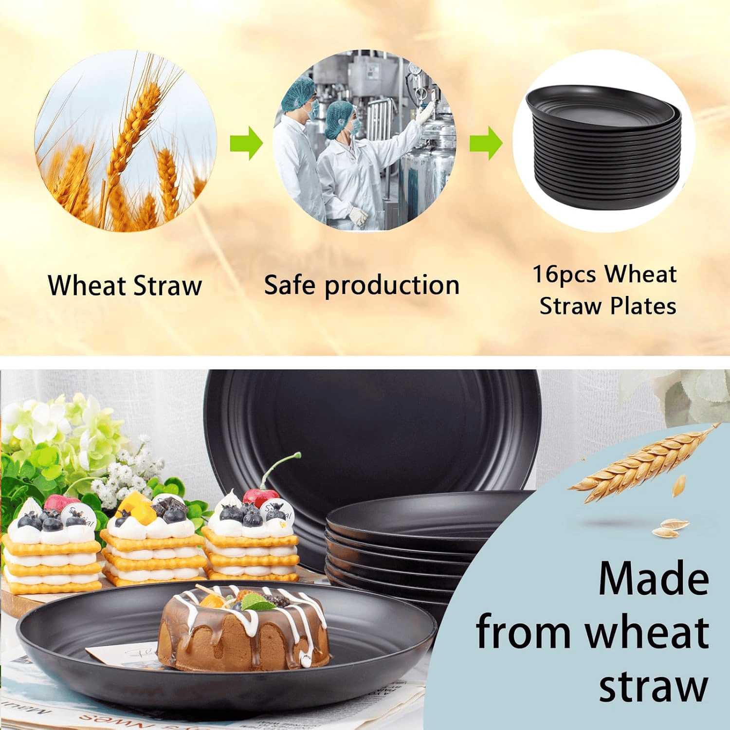 Black Wheat Straw Plates,Deep Dinner Plastic Plates,Reusable Plates,10 inch Unbreakable Plates Set,Lightweight Microwave Dishwasher Safe,Plastic Plates for Picninc,Camping, RC366-1 — view 8