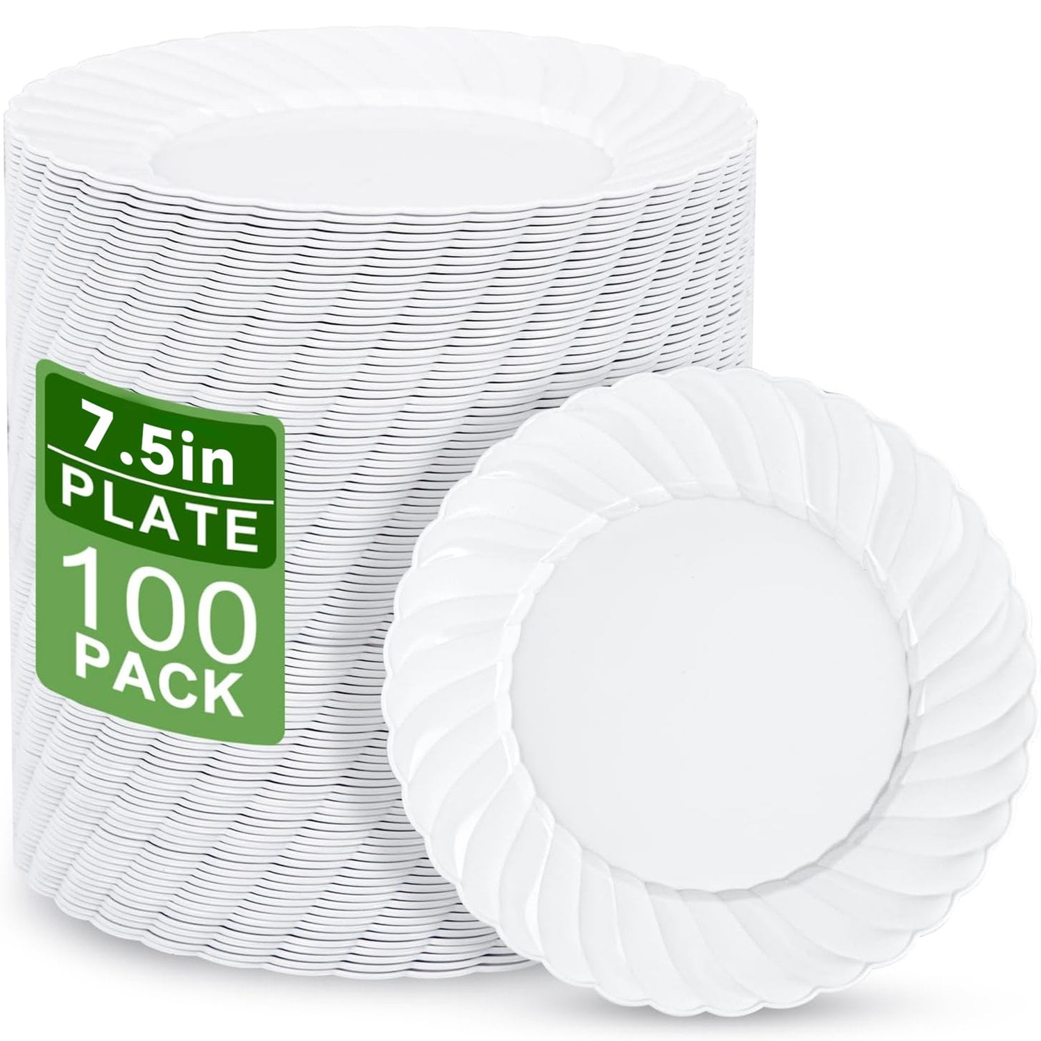 White Scalloped Plastic Plates Disposable — view 2