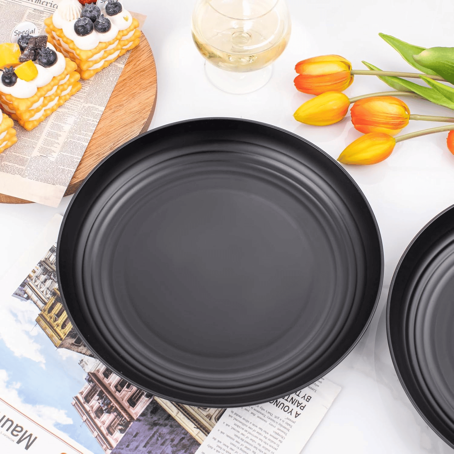 Black Wheat Straw Plates,Deep Dinner Plastic Plates,Reusable Plates,10 inch Unbreakable Plates Set,Lightweight Microwave Dishwasher Safe,Plastic Plates for Picninc,Camping, RC366-1 — view 9