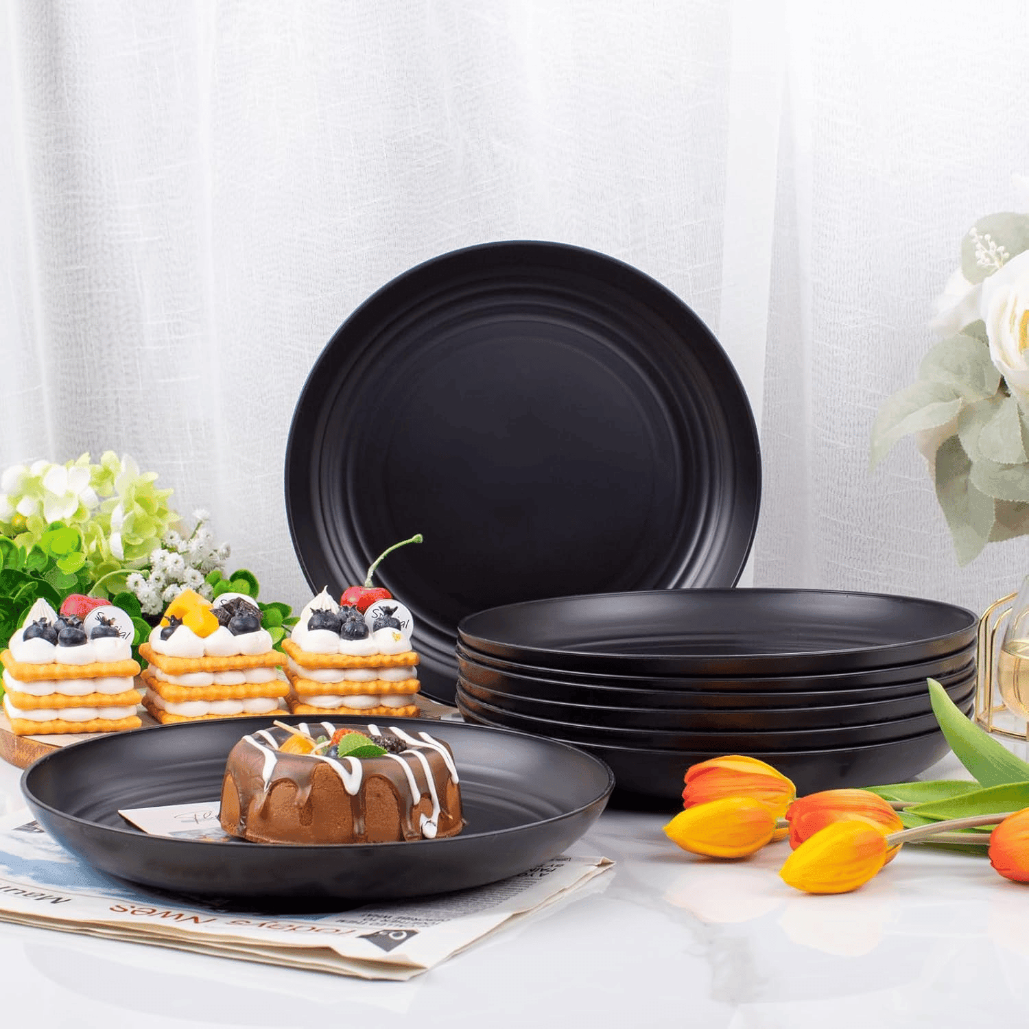 Black Wheat Straw Plates,Deep Dinner Plastic Plates,Reusable Plates,10 inch Unbreakable Plates Set,Lightweight Microwave Dishwasher Safe,Plastic Plates for Picninc,Camping, RC366-1 — view 10
