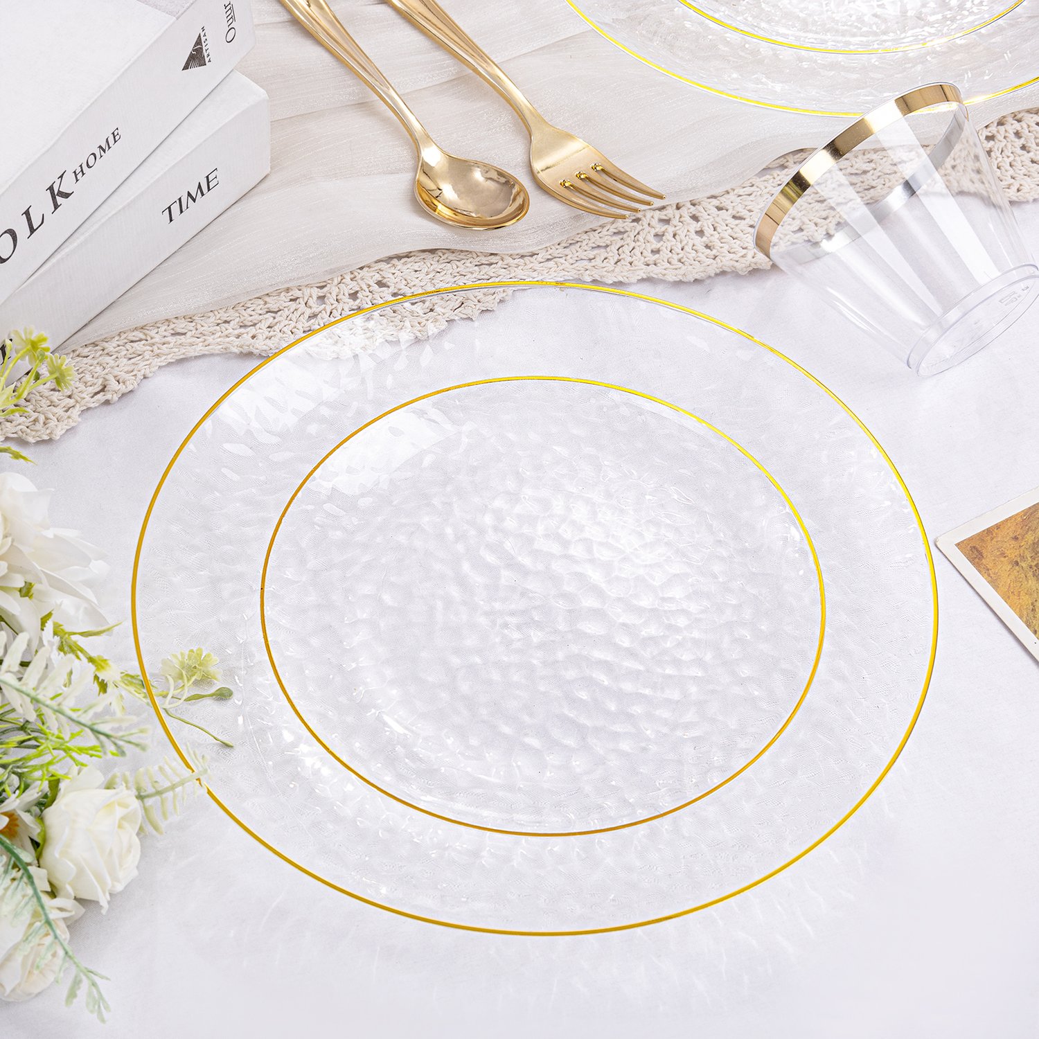 Clear And Gold Party Dinnerware Set — view 6