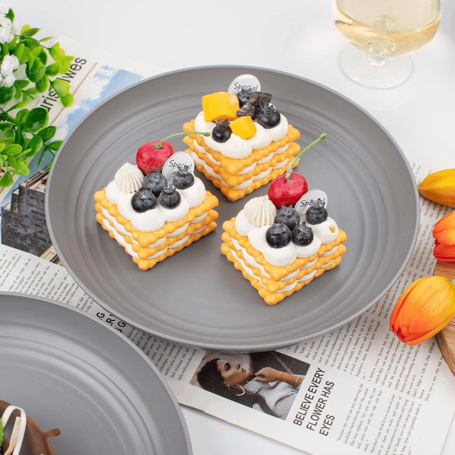 Dark Grey Wheat Straw Plates,Deep Dinner Plastic Plates,Reusable Plates,10 inch Unbreakable Plates Set,Lightweight Microwave Dishwasher Safe,Plastic Plates for Picninc,Camping, RC366-1 — view 9