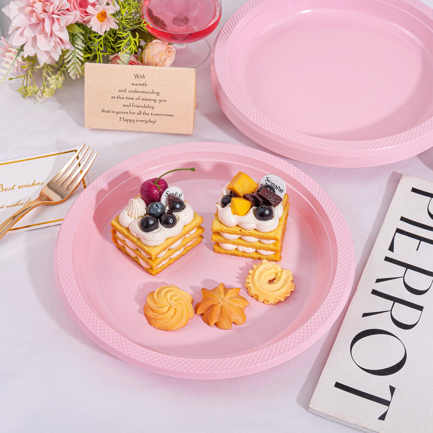 Pink 10inch Disposable Dinner Plates for Party (150 Pieces) — view 5