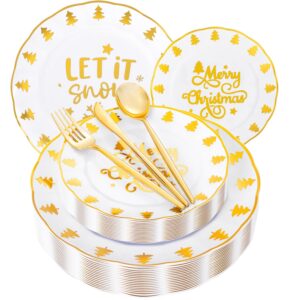 Gold Plastic Christmas Plates (150 Pieces) — view 1
