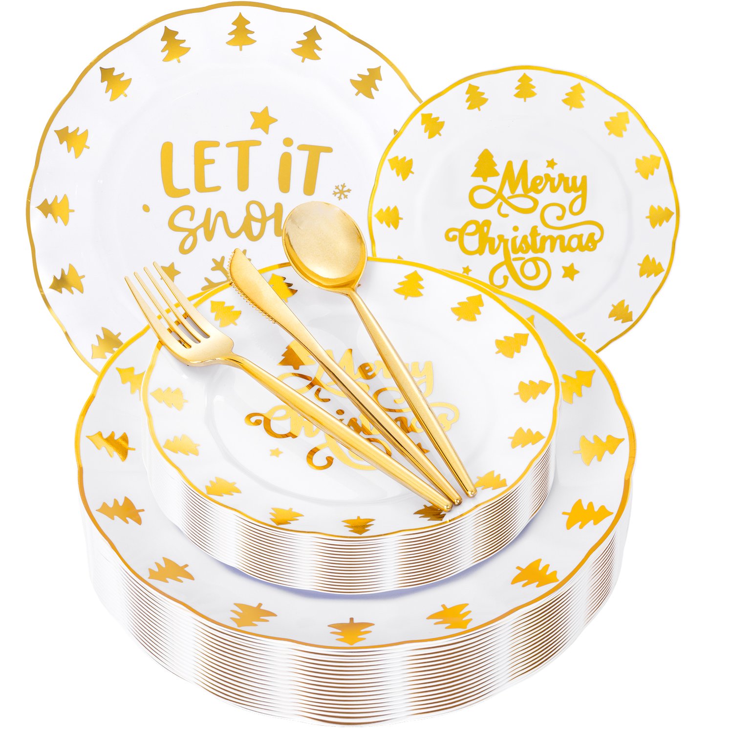 Gold Plastic Christmas Plates (150 Pieces) — view 1