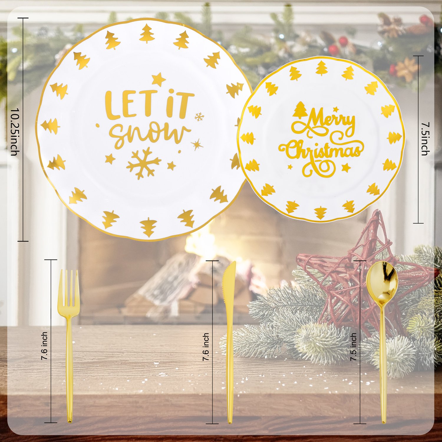 Gold Plastic Christmas Plates (150 Pieces) — view 2