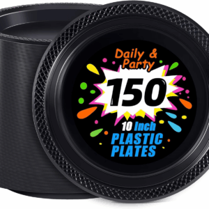 Black 10inch Disposable Dinner Plates for Party (150 Pieces) — view 1