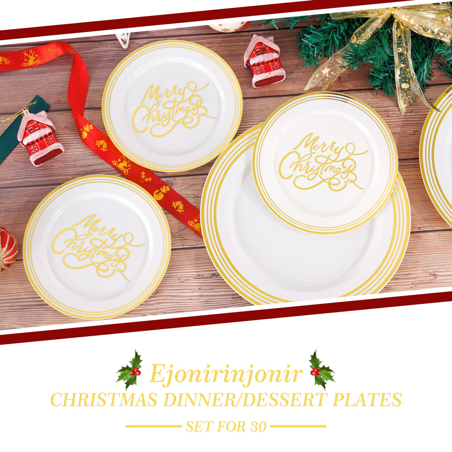Beige Plastic Christmas Plates (60 Pieces) — view 3