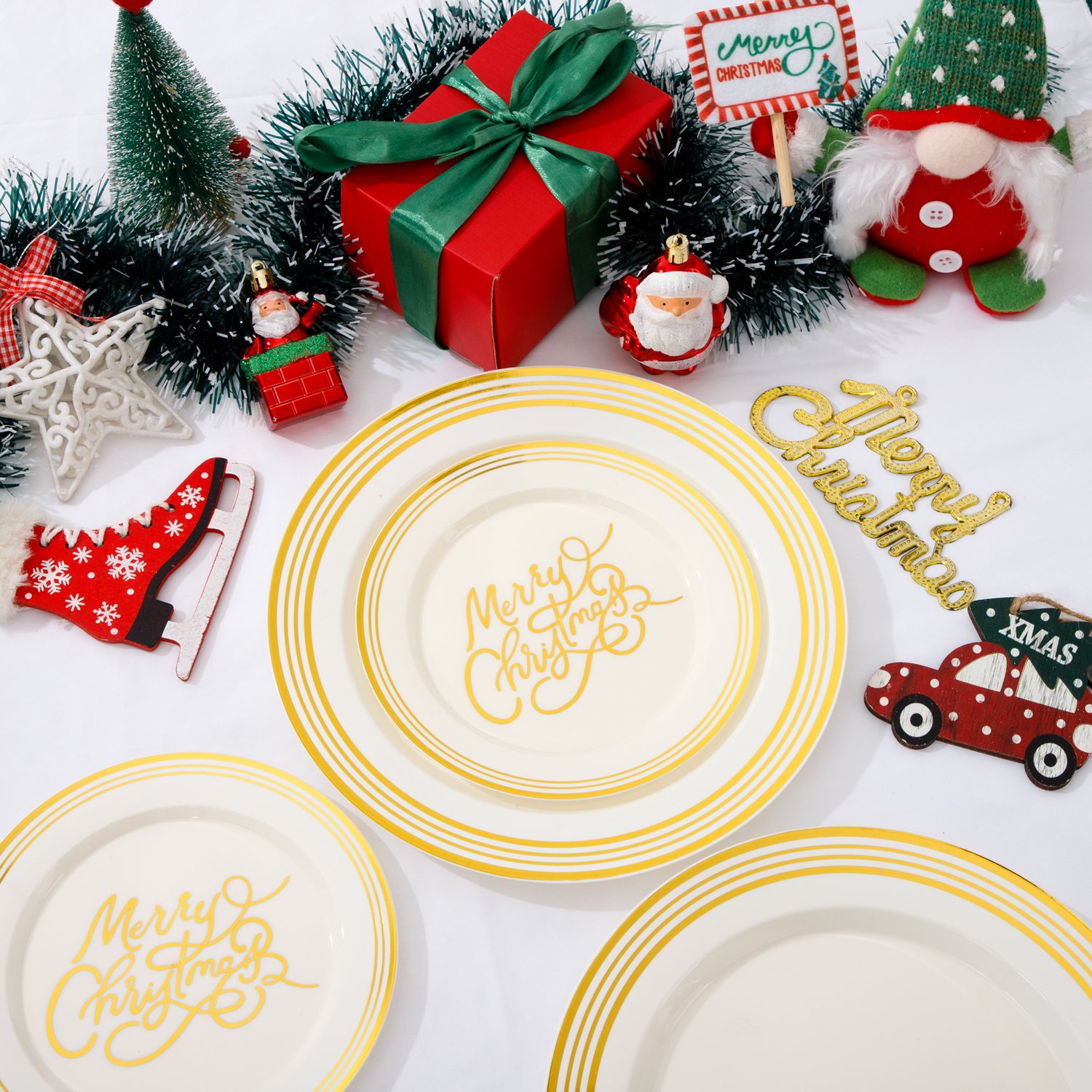 Beige Plastic Christmas Plates (60 Pieces) — view 4