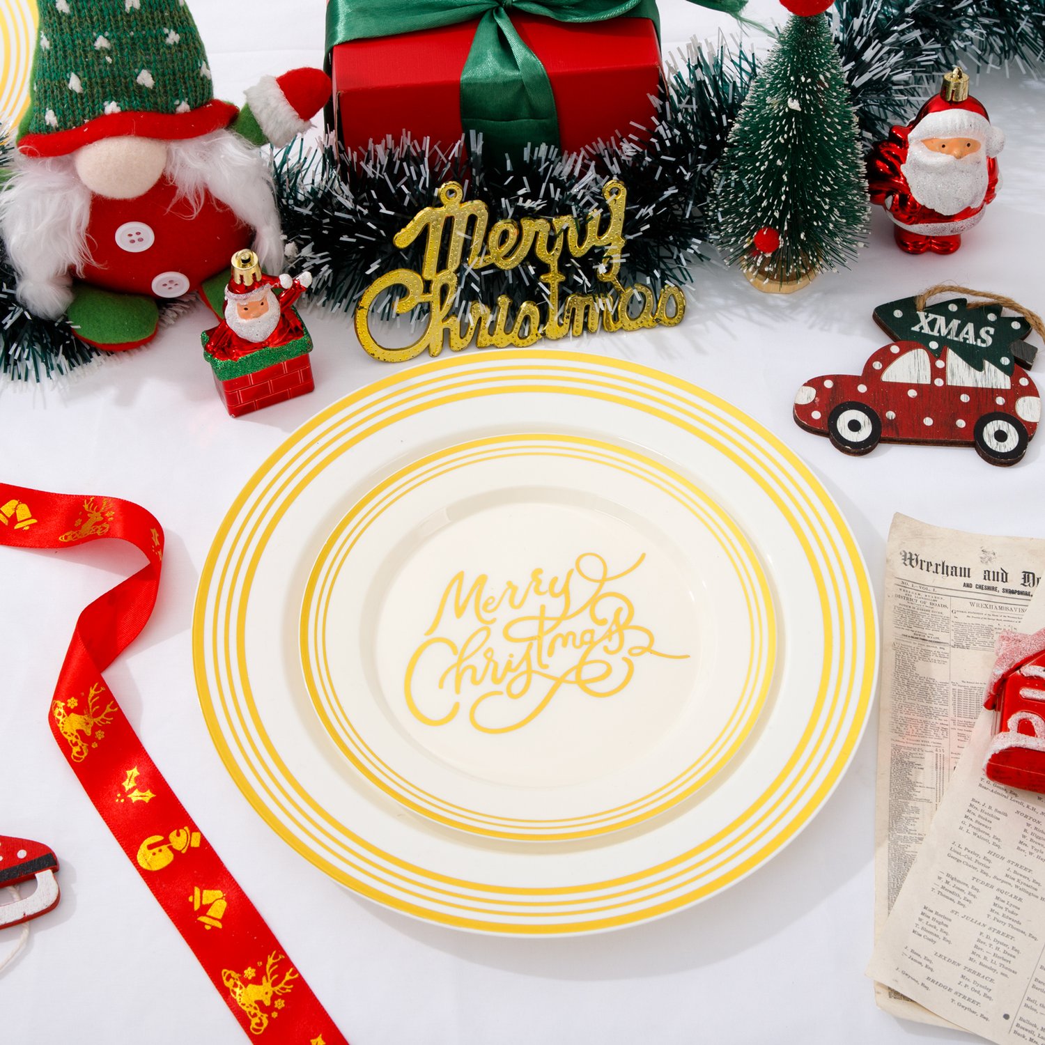 Beige Plastic Christmas Plates (60 Pieces) — view 5