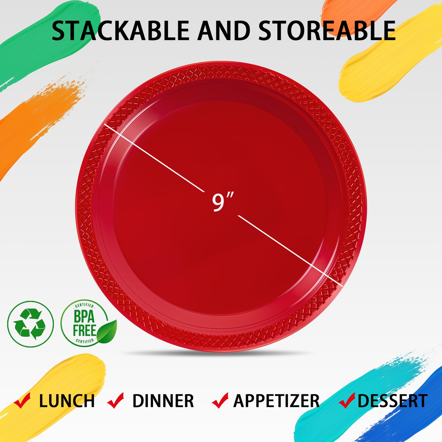 Red 10inch Disposable Dinner Plates for Party (150 Pieces) — view 2