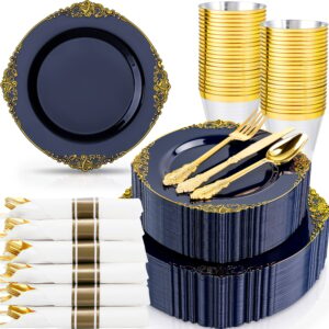 Navy Blue & Gold Dinnerware Set for 50 Guests — view 1