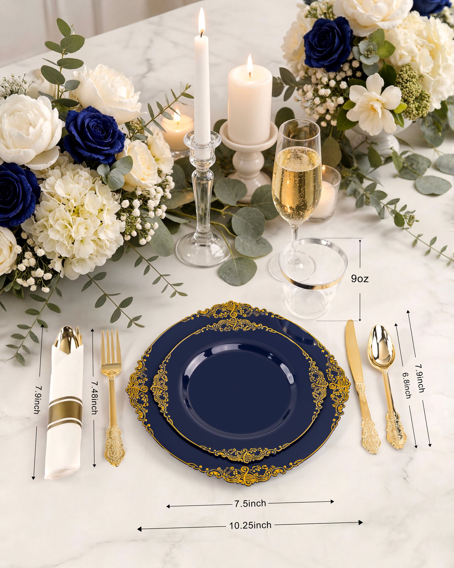 Navy Blue & Gold Dinnerware Set for 50 Guests — view 2