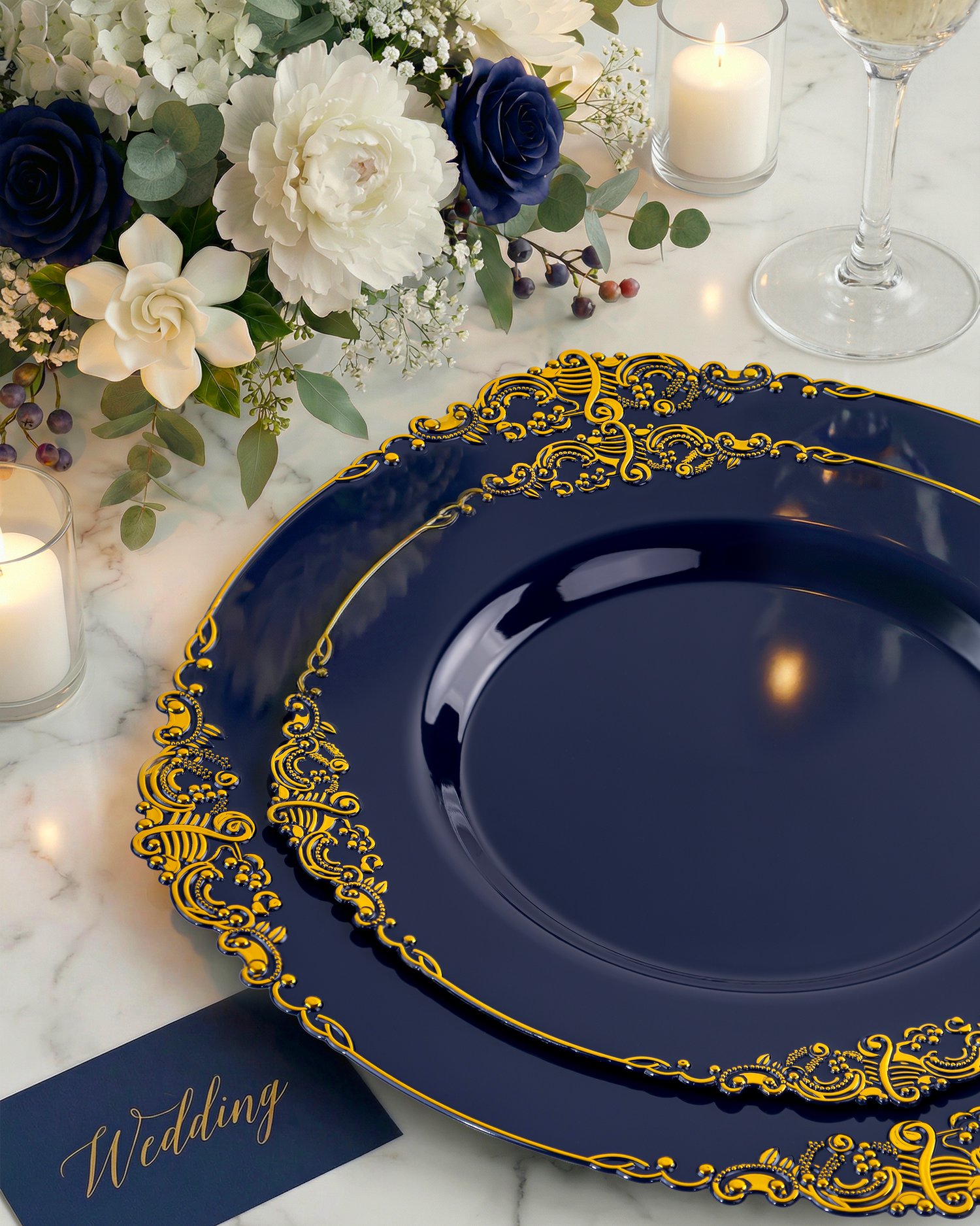 Navy Blue & Gold Dinnerware Set for 50 Guests — view 3