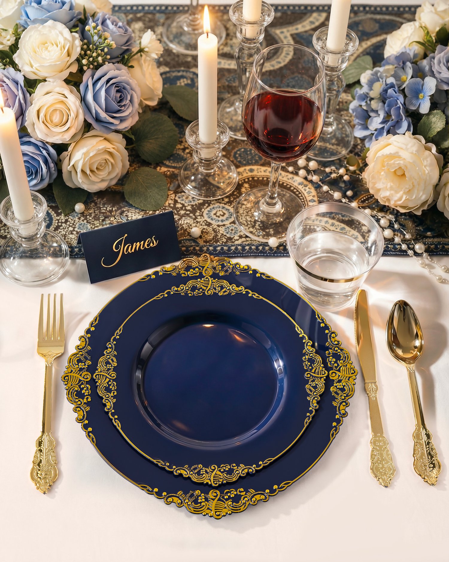 Navy Blue & Gold Dinnerware Set for 50 Guests — view 4
