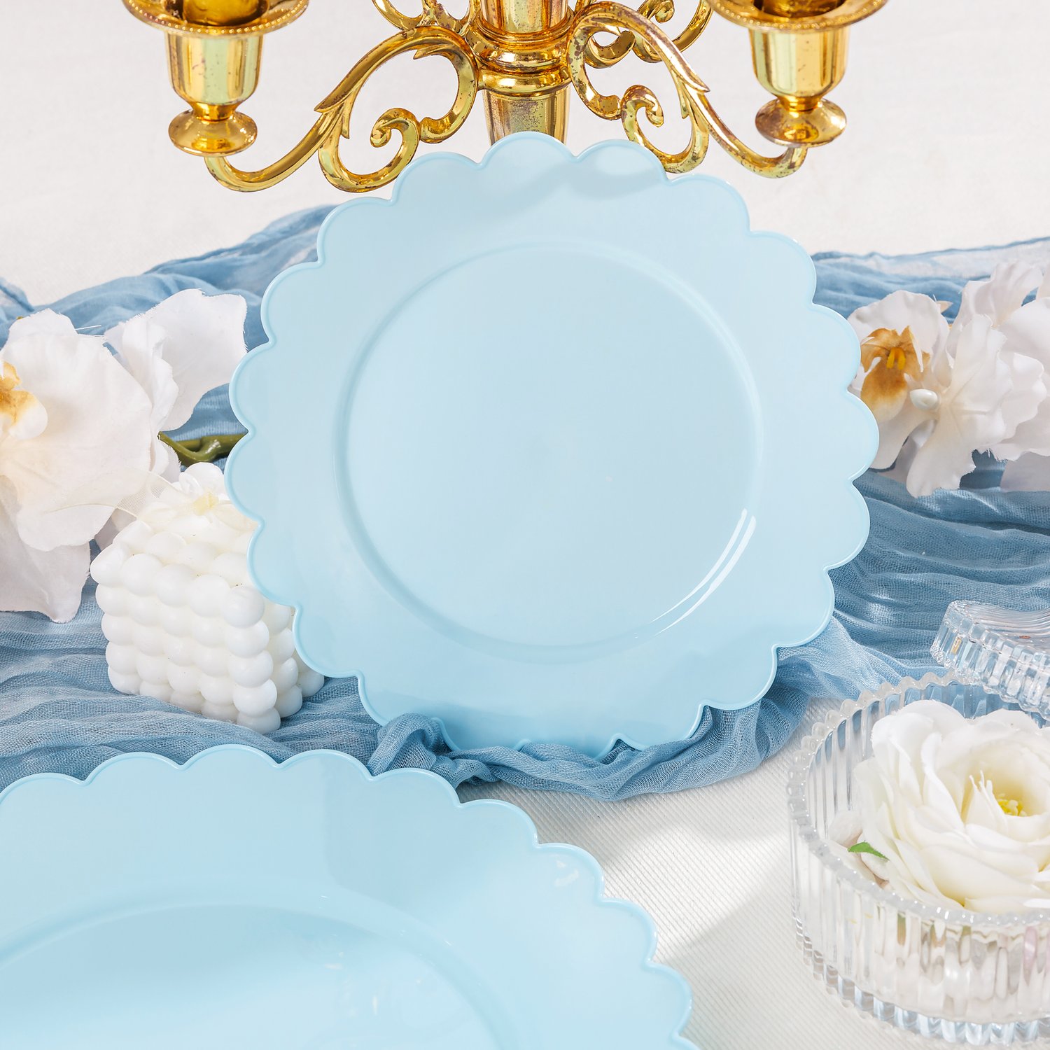 Blue Scalloped Plastic Plates (Dinner & Dessert) — view 3