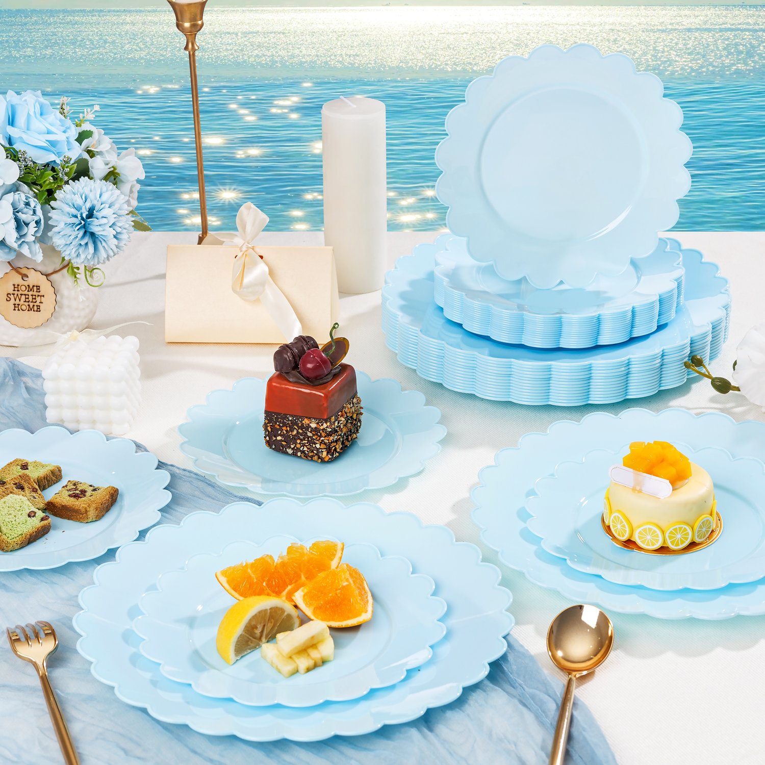 Blue Scalloped Plastic Plates (Dinner & Dessert) — view 5