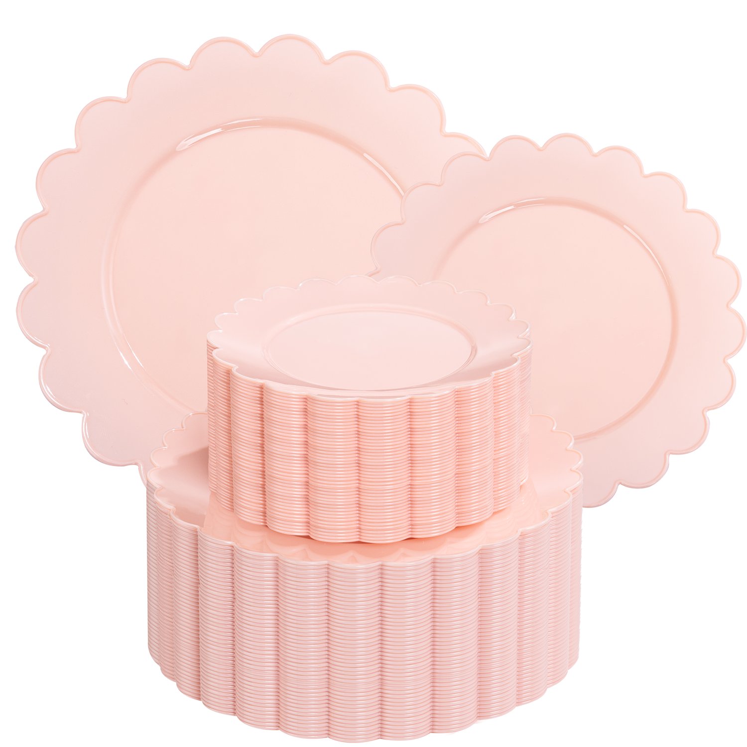 Pink Scalloped Plastic Plates (Dinner & Dessert) — view 1