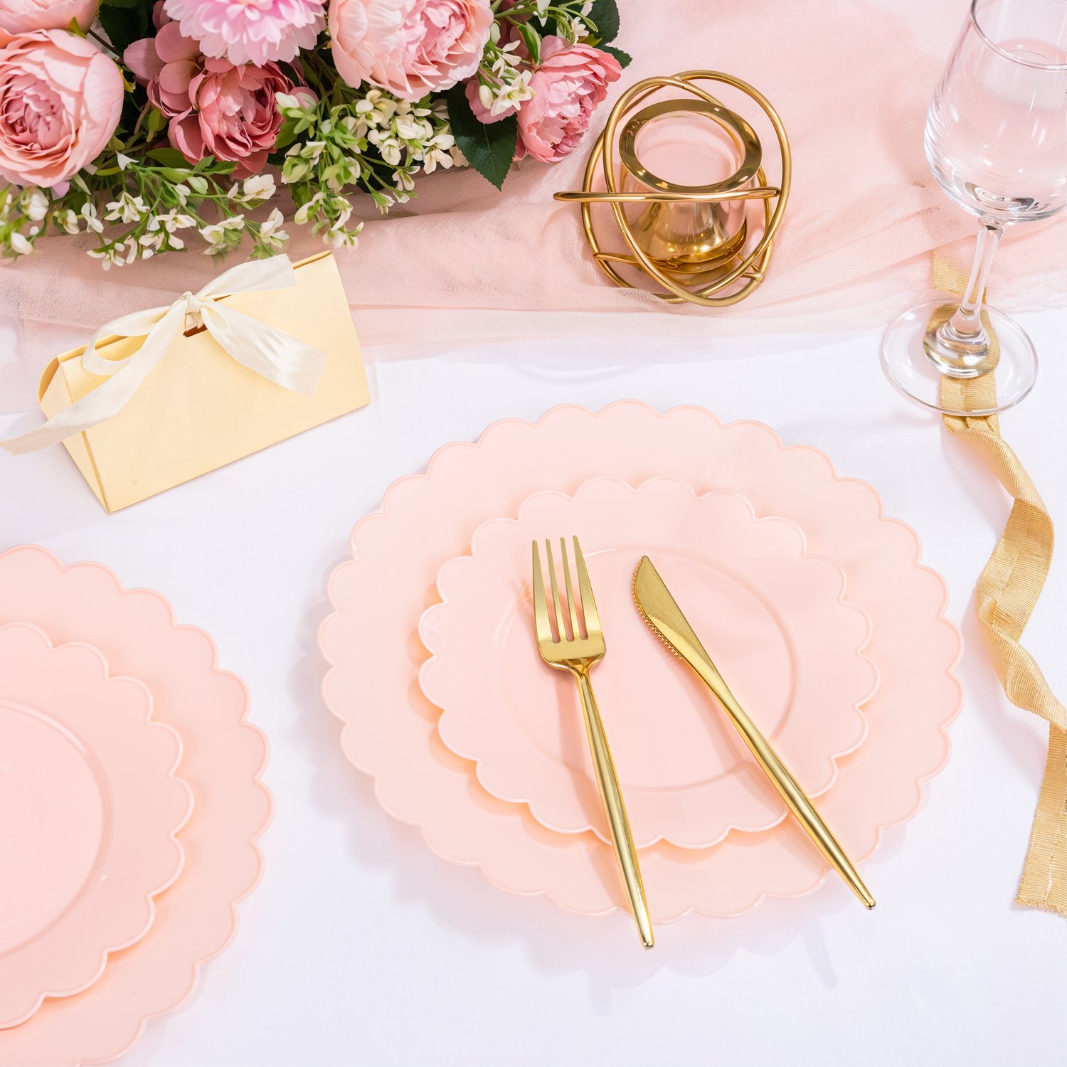 Pink Scalloped Plastic Plates (Dinner & Dessert) — view 3