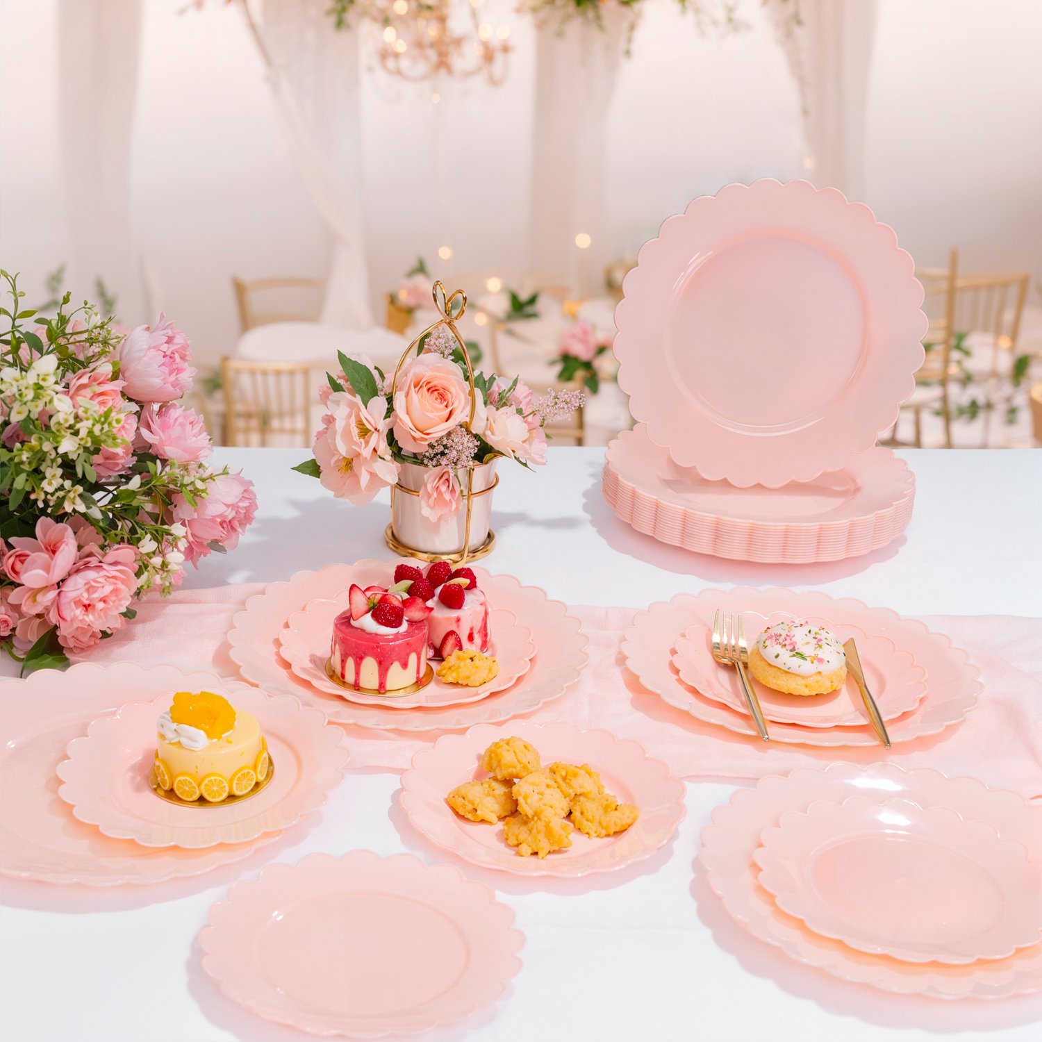 Pink Scalloped Plastic Plates (Dinner & Dessert) — view 4
