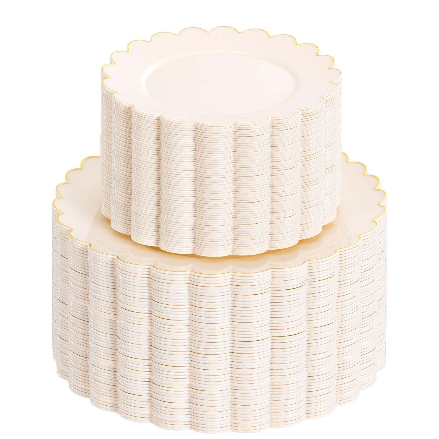 Beige And Gold Scalloped Plastic Plates (Dinner & Dessert) — view 1