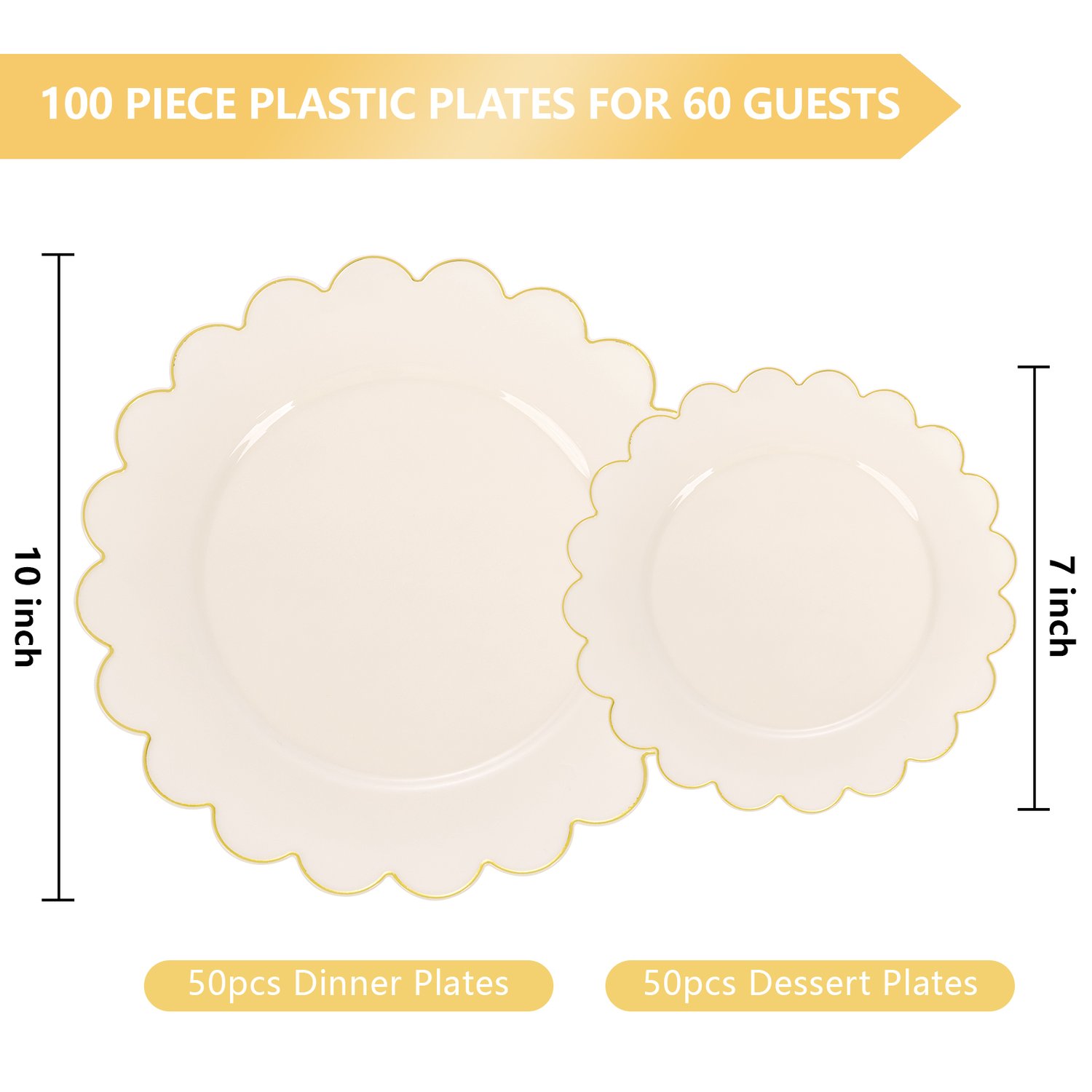 Beige And Gold Scalloped Plastic Plates (Dinner & Dessert) — view 2