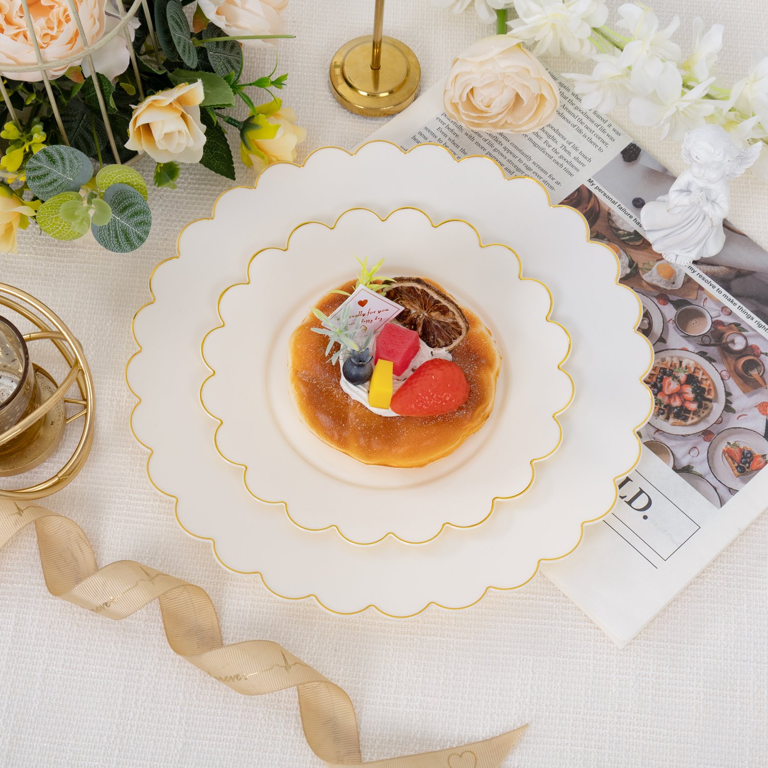 Beige And Gold Scalloped Plastic Plates (Dinner & Dessert) — view 4