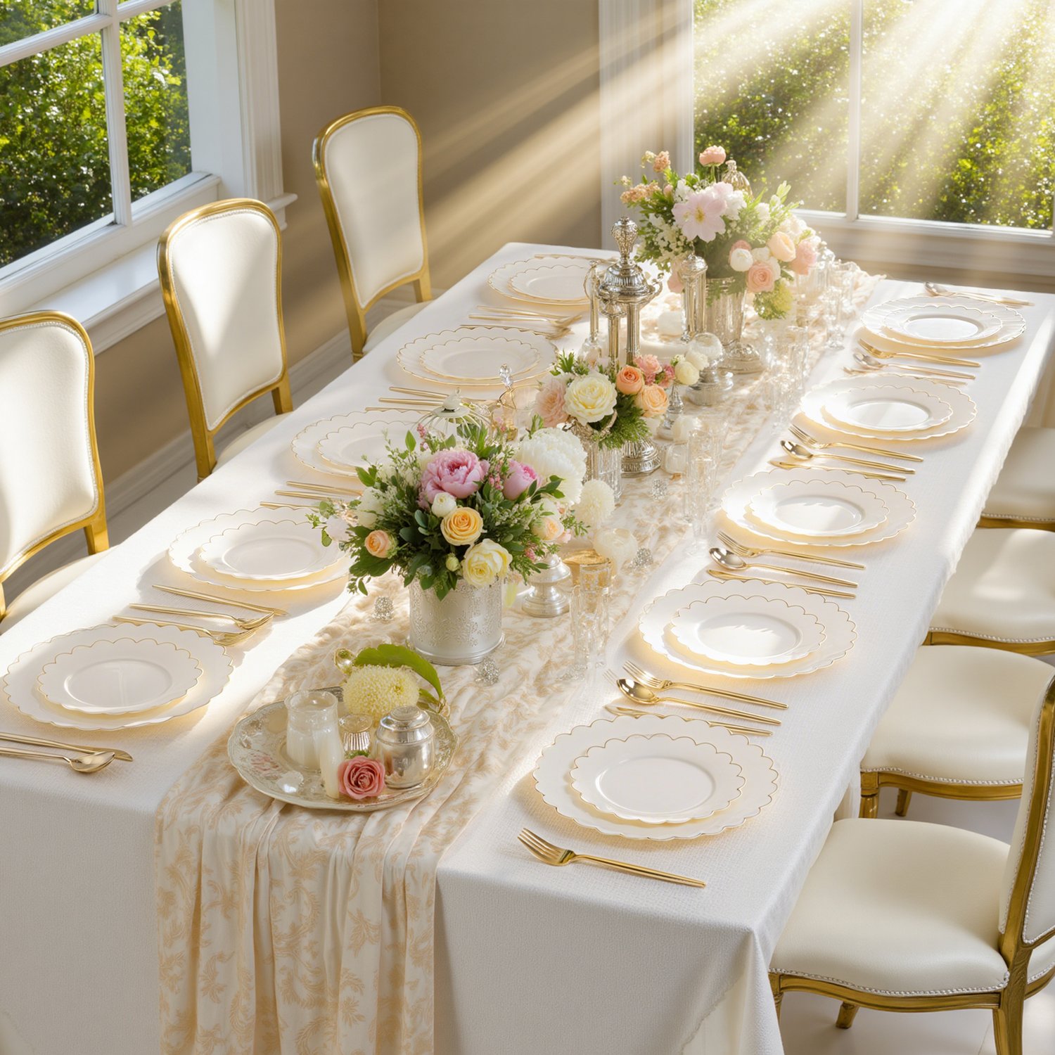 Beige And Gold Scalloped Plastic Plates (Dinner & Dessert) — view 5