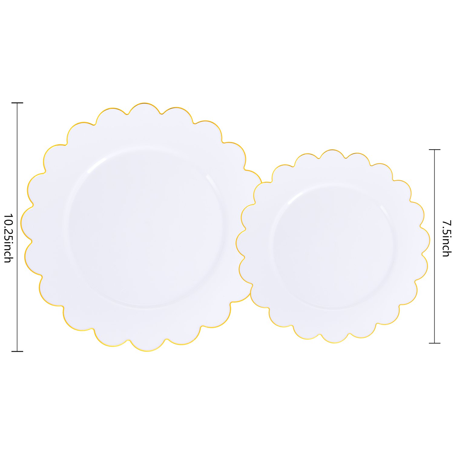 White And Gold Scalloped Plastic Plates (Dinner & Dessert) — view 2