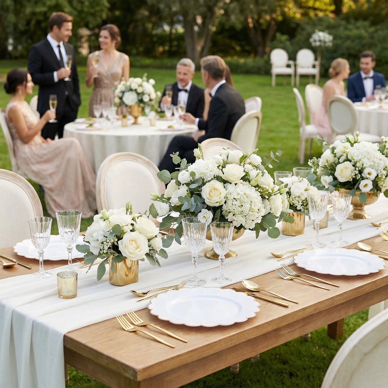 White And Gold Scalloped Plastic Plates (Dinner & Dessert) — view 4