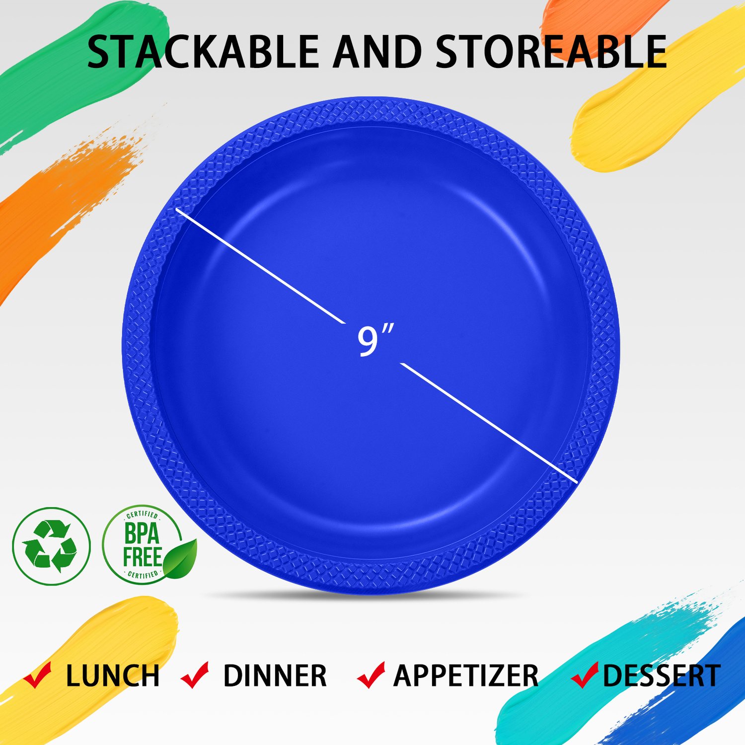 Royal Blue 10inch Disposable Dinner Plates for Party (150 Pieces) — view 2