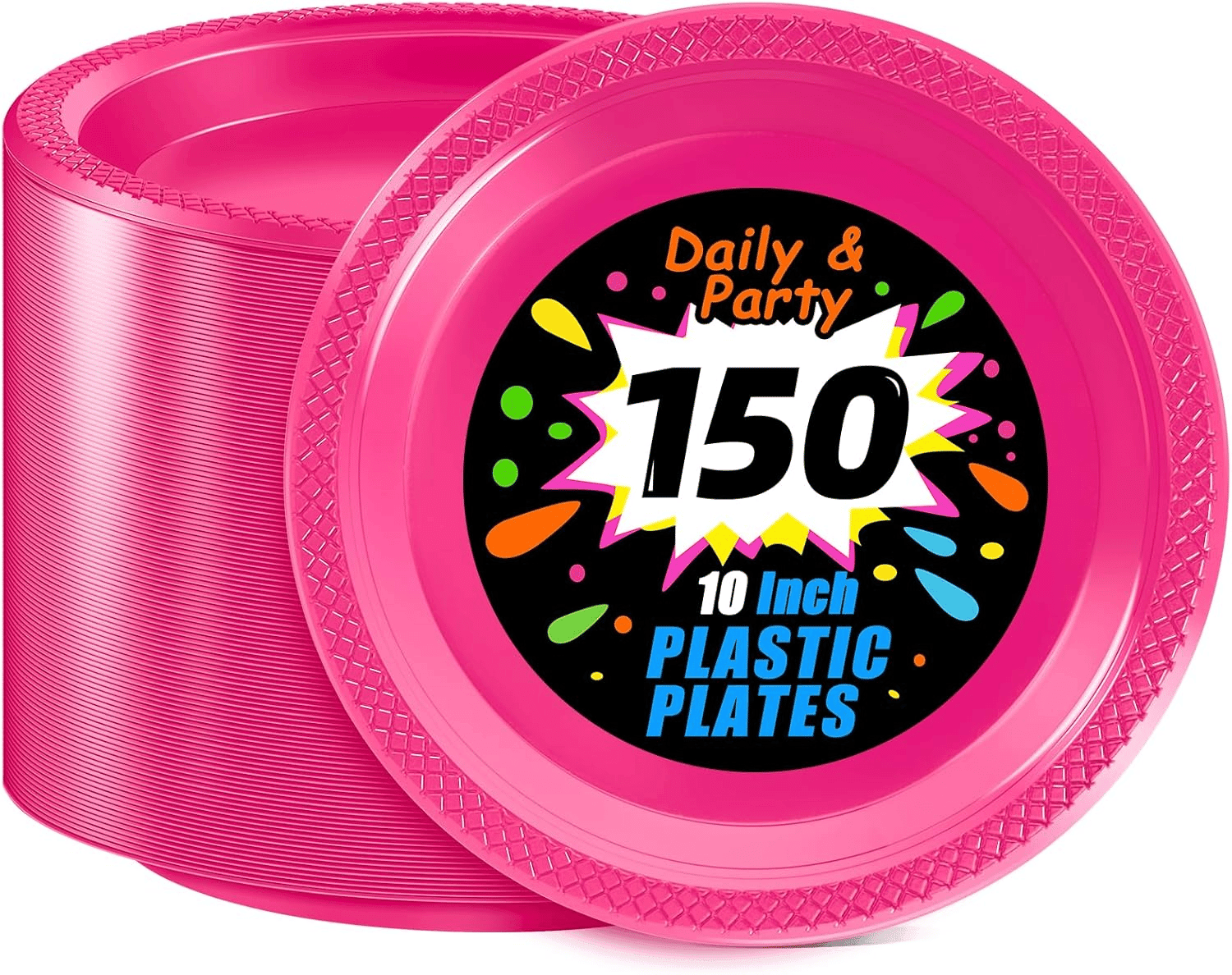 Hot Pink 10inch Disposable Dinner Plates for Party (150 Pieces) — view 1