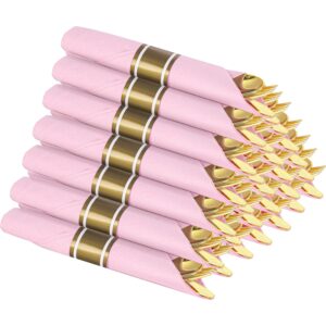 Pink Pre-Rolled Cutlery with Napkins (30 Pieces) — view 1