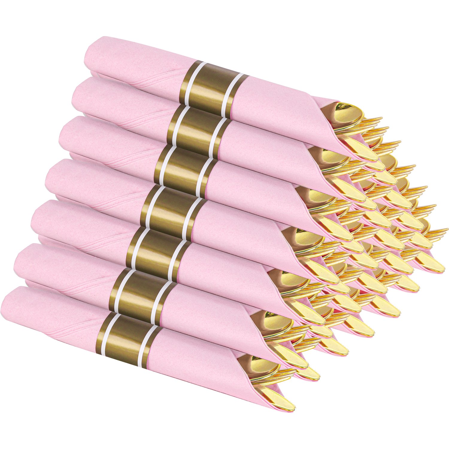 Pink Pre-Rolled Cutlery with Napkins (30 Pieces) — view 1