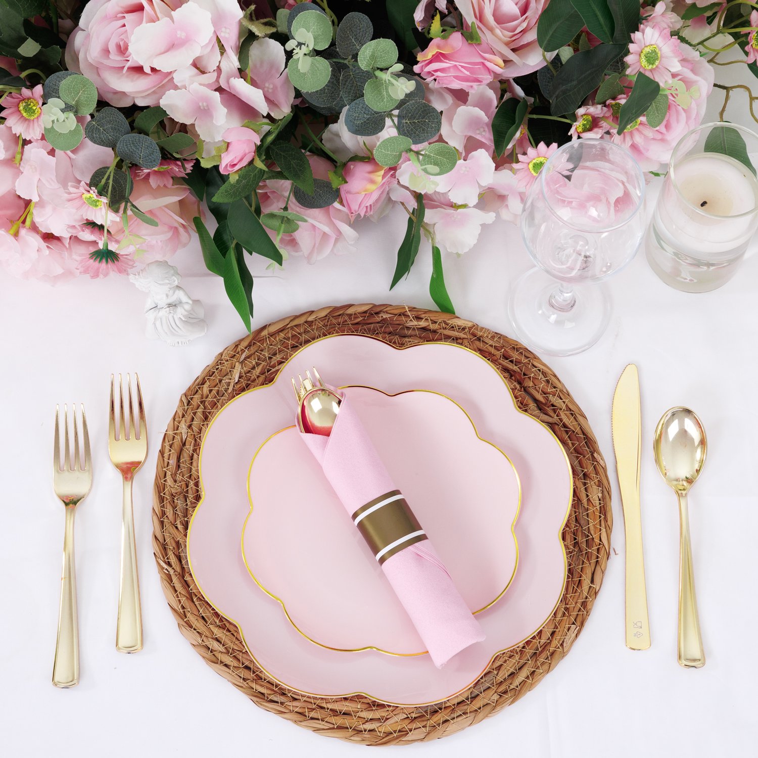 Pink Pre-Rolled Cutlery with Napkins (30 Pieces) — view 3