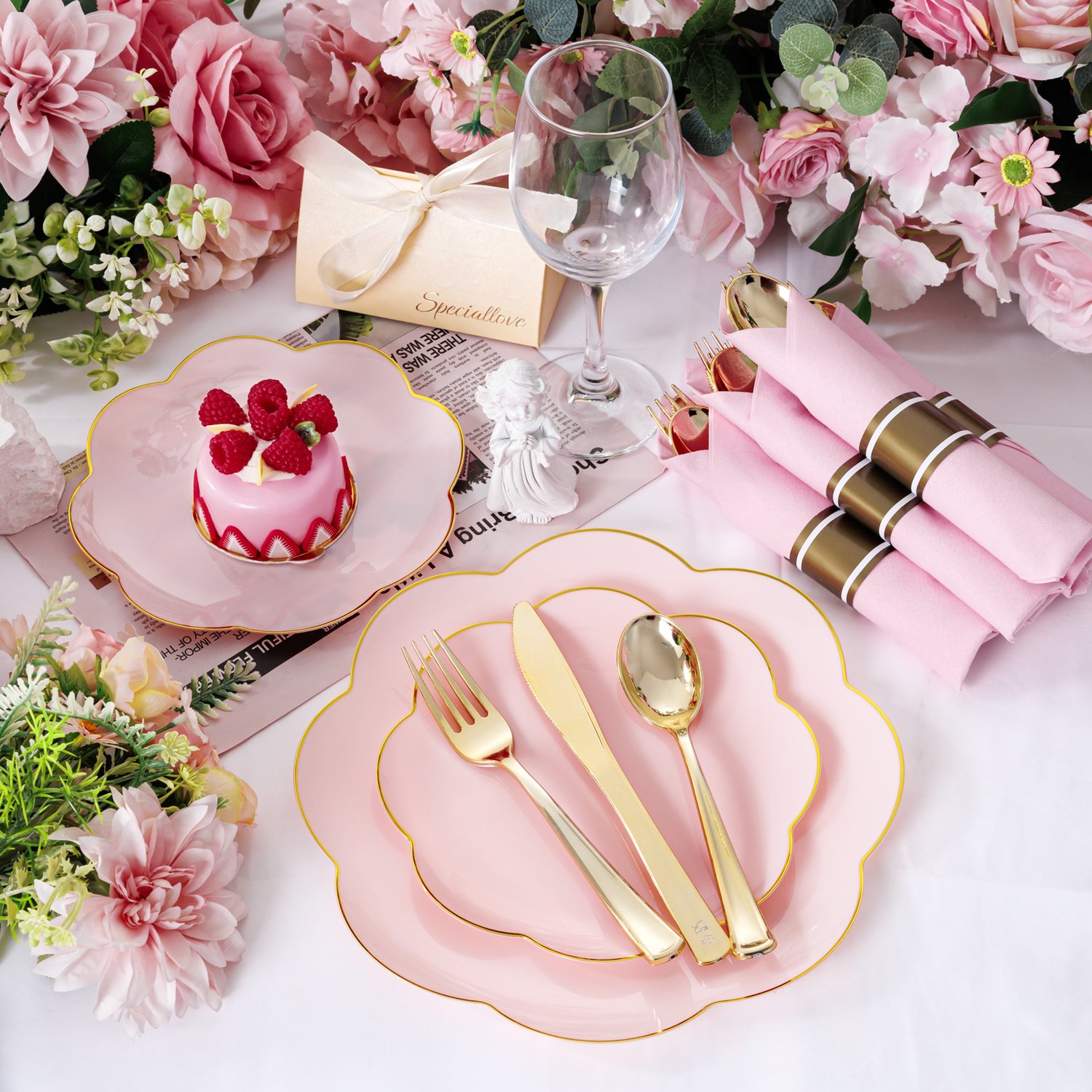Pink Pre-Rolled Cutlery with Napkins (30 Pieces) — view 4